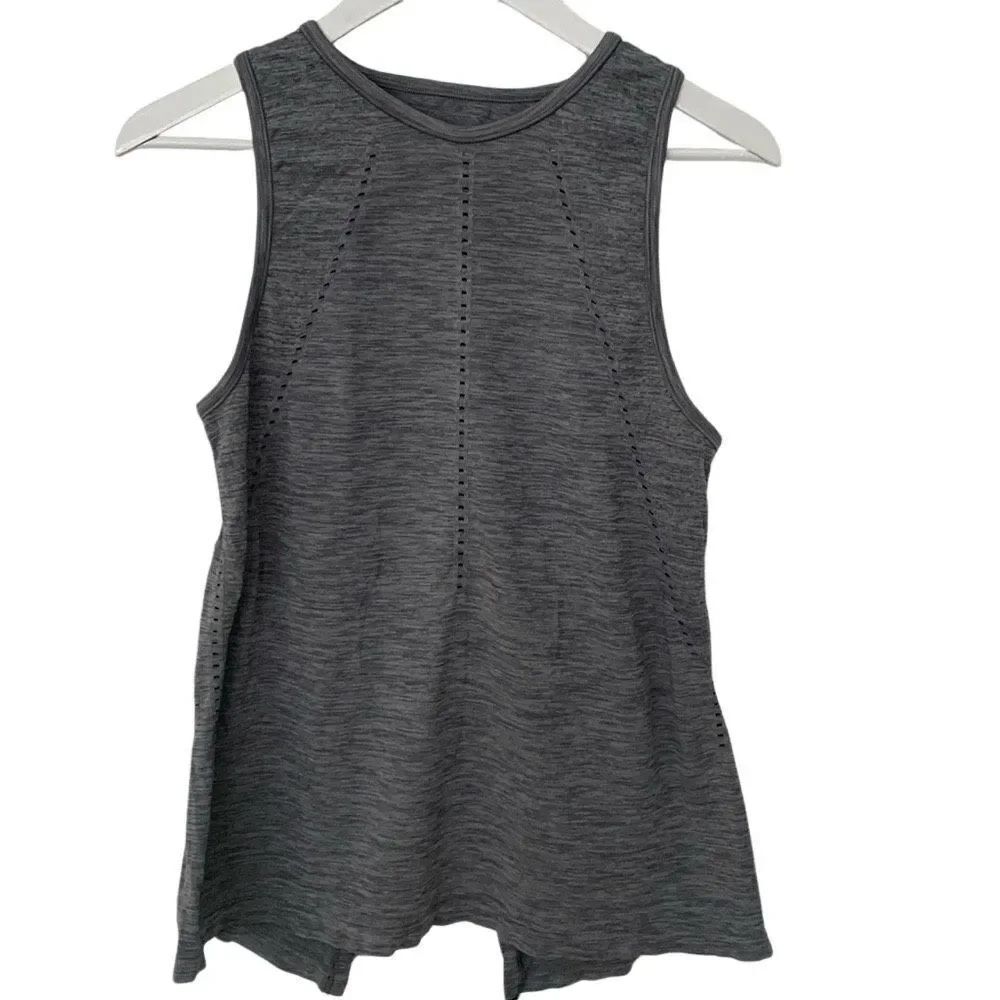 Athleta Foothill Seamless Tank – Gray Racerback with Back Slit, Size XS